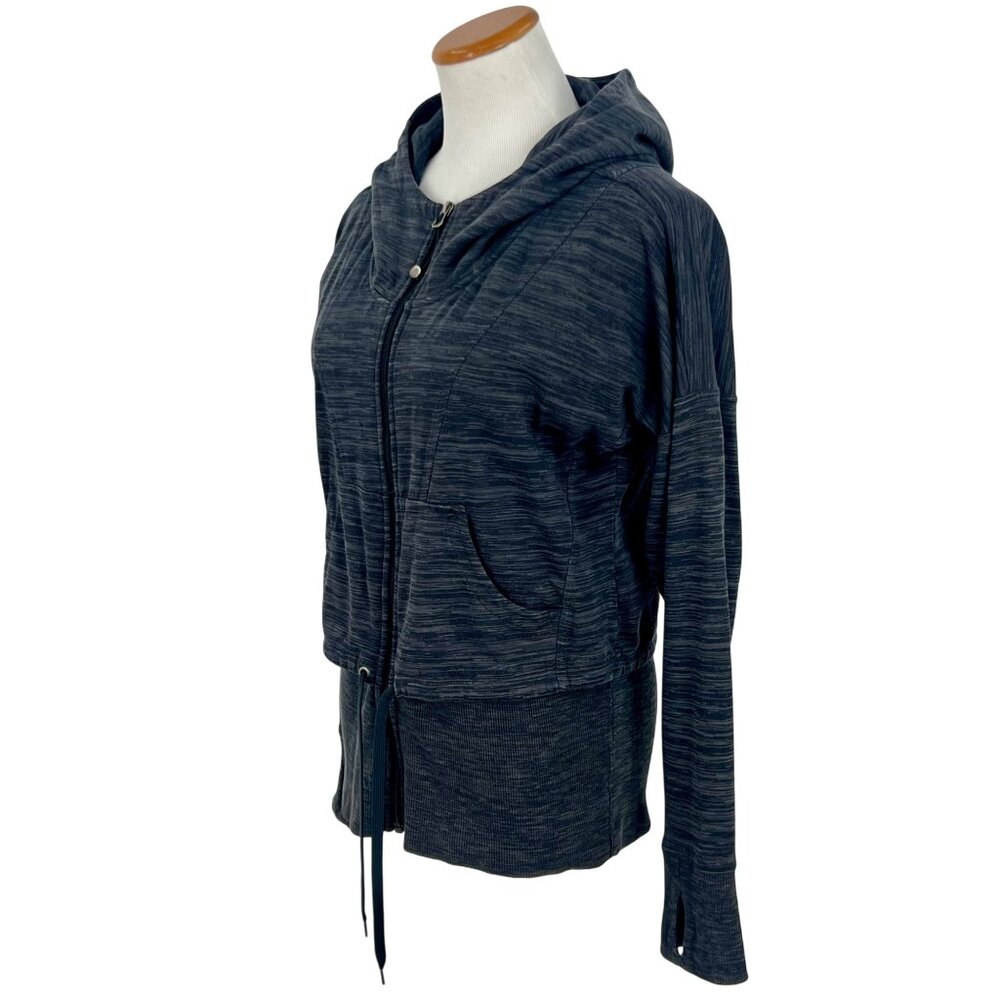 Athleta Gray Cinch Hem Thumbholes Ribbed Knit Inner Layer Zip Up Hoodie Sweater - Picture 7 of 16